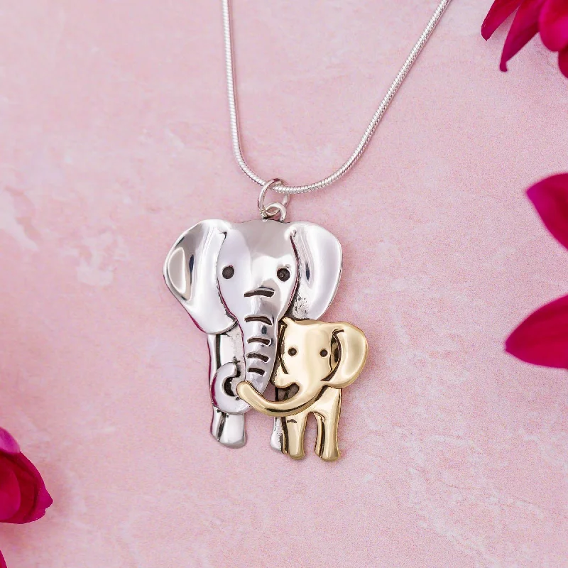 Elephant Parent & Baby Mixed Metal Necklace