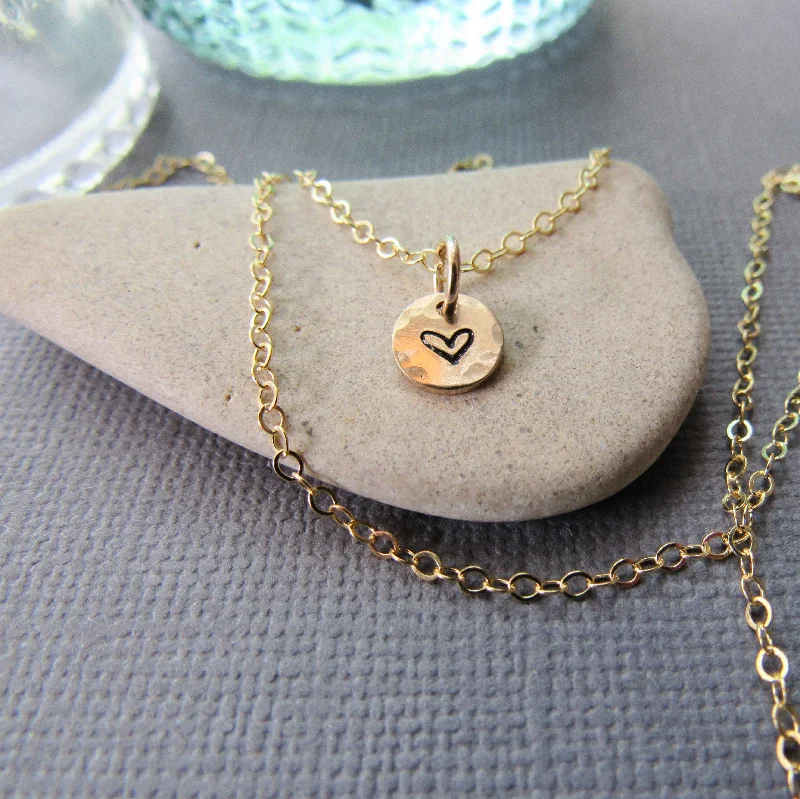 Petite Stamped Gold Heart Necklace