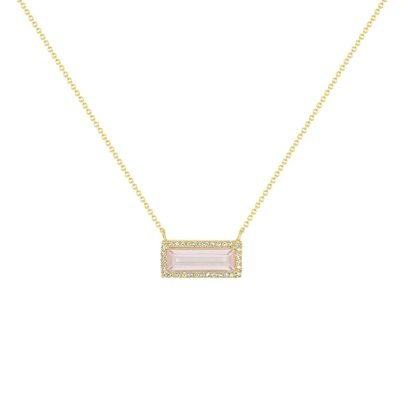 Love Bar Rose Quartz Diamond Necklace