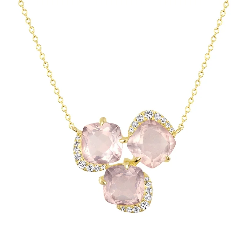 Power of Three Rose Quartz and Diamonds Necklace