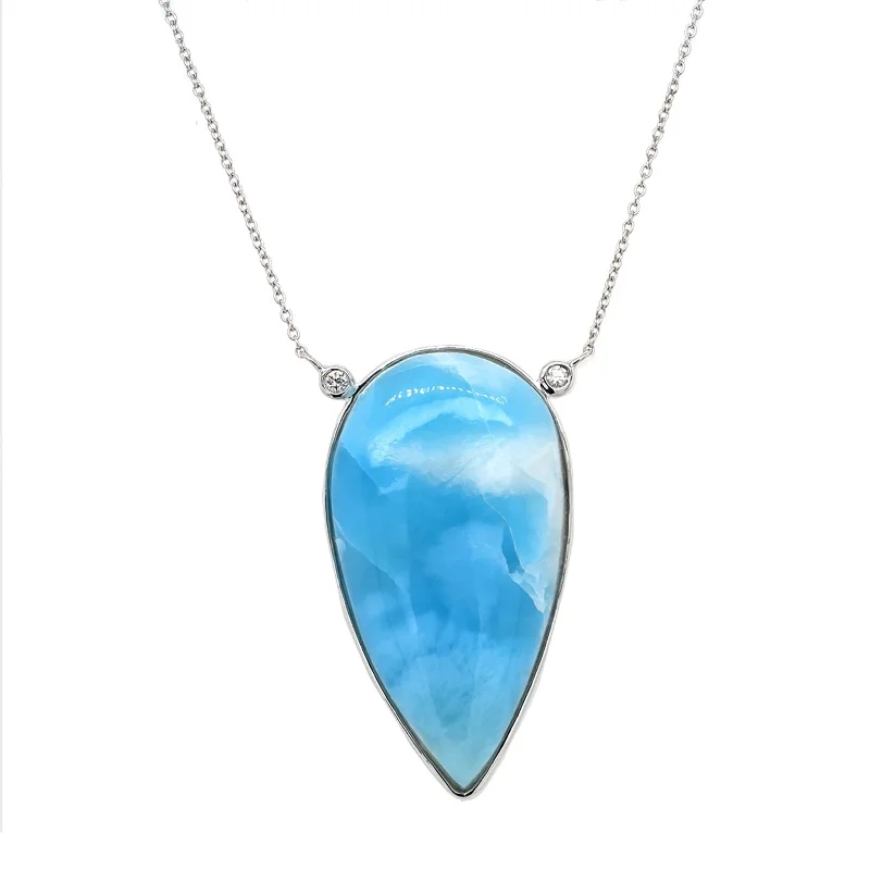 One of a Kind Larimar with Diamonds Necklace