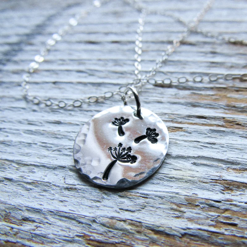 Sterling Silver Stamped Dandelion Necklace