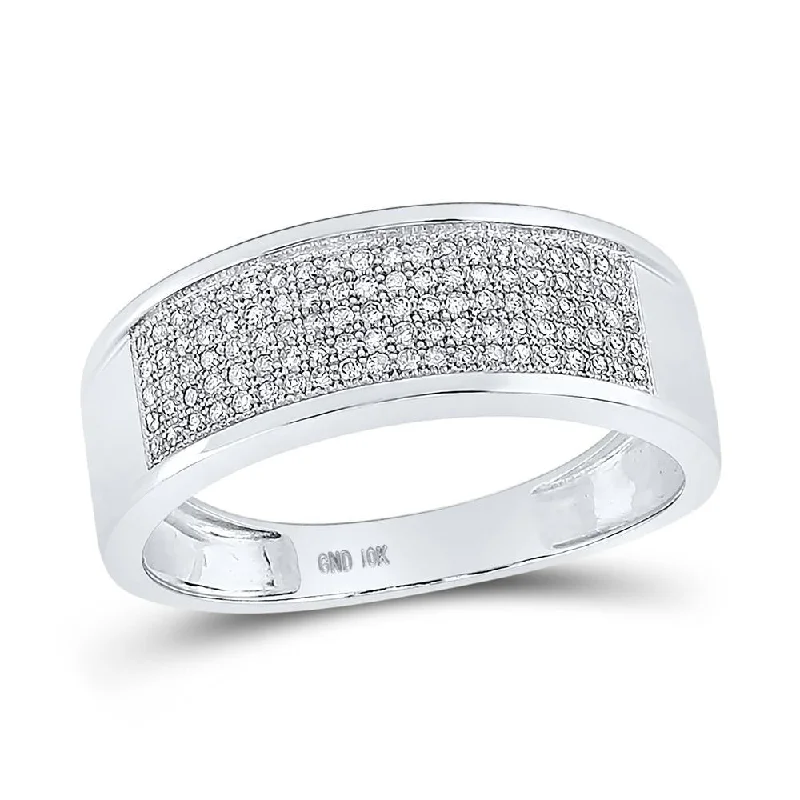 10k White Gold Mens Round Diamond Micropave Wedding Anniversary Band Ring 1/3 Cttw