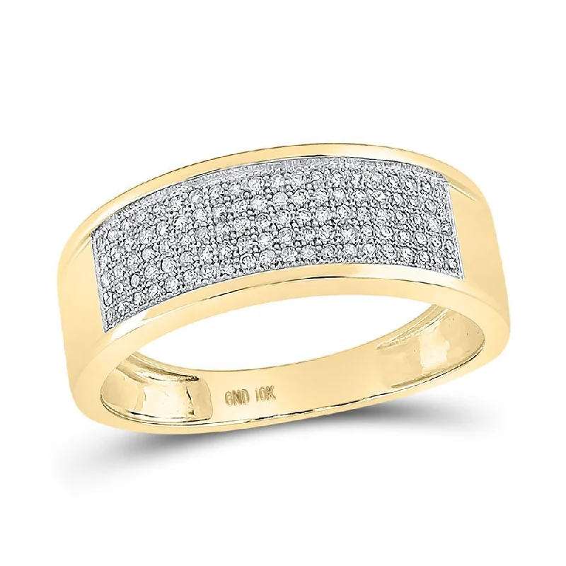 10k Yellow Gold Mens Round Diamond Micropave Wedding Anniversary Band Ring 1/3 Cttw