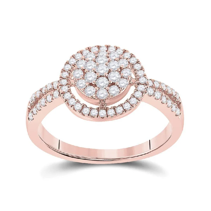 10kt Rose Gold Womens Round Diamond Circle Cluster Ring 1/2 Cttw