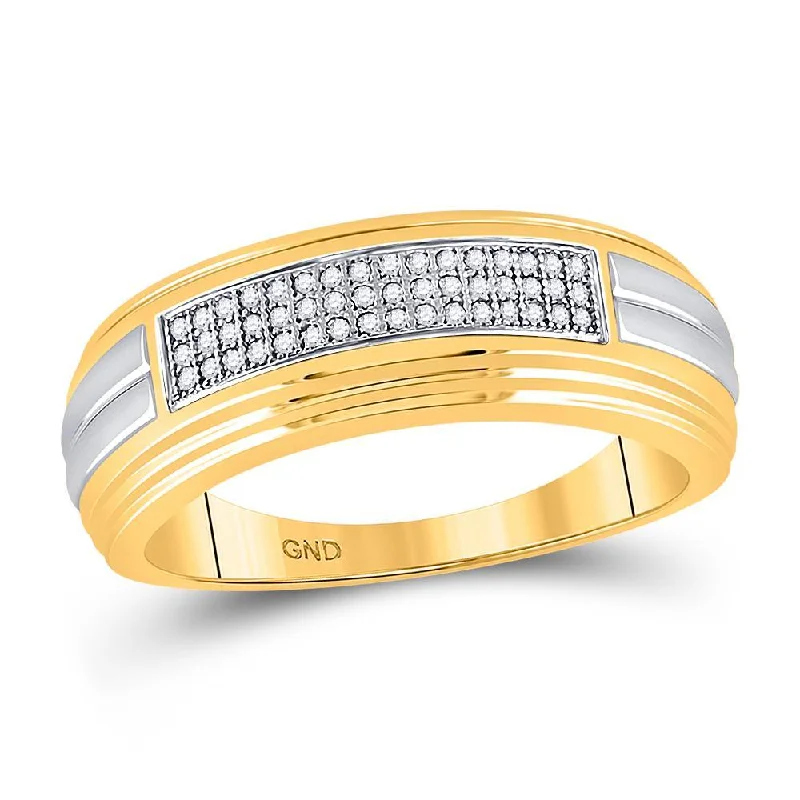 10kt Two-tone Gold Mens Round Diamond Pave Band Ring 1/6 Cttw