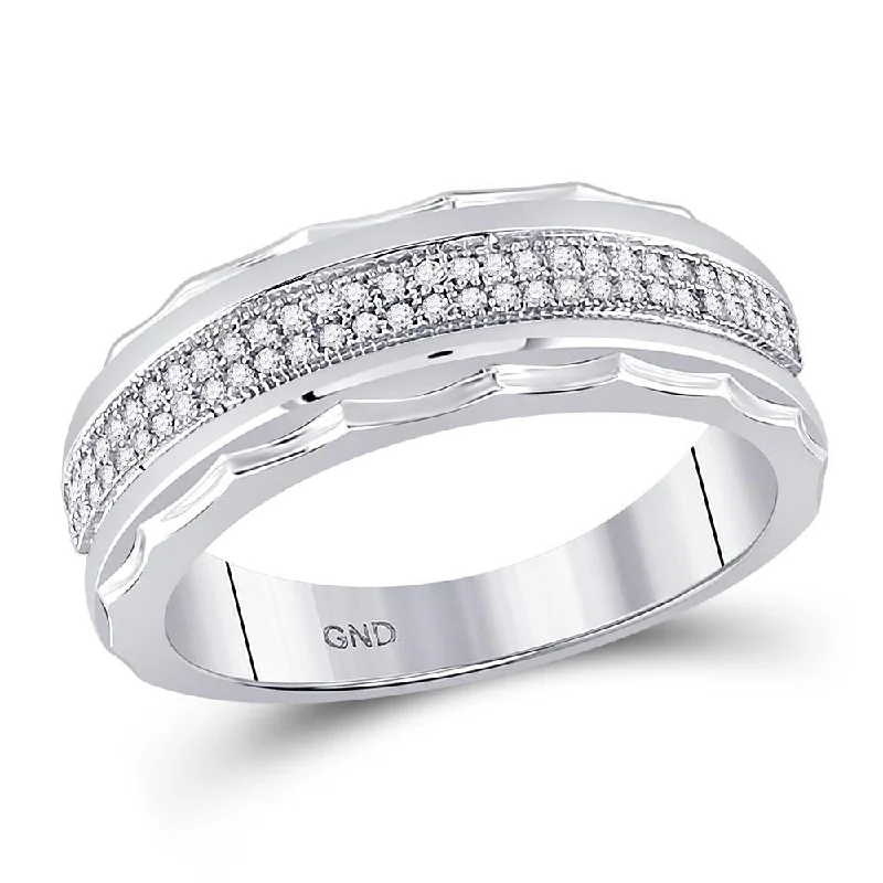 10kt White Gold Mens Round Diamond Wedding Scalloped Edge Band Ring 1/5 Cttw