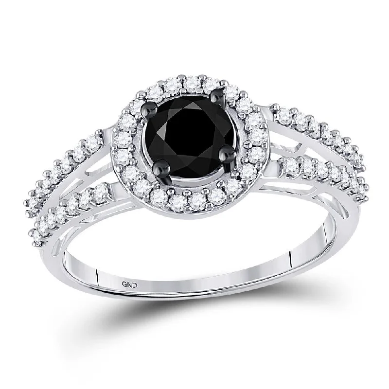 10kt White Gold Round Black Color Enhanced Diamond Solitaire Bridal Wedding Ring 1 Cttw