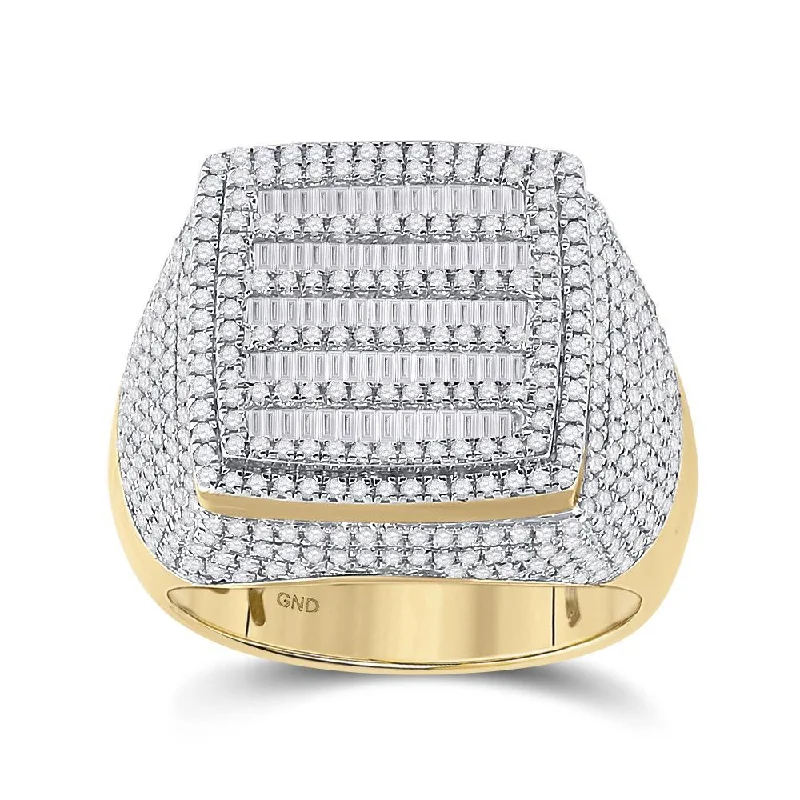 10kt Yellow Gold Mens Baguette Diamond Square Ring 2 Cttw