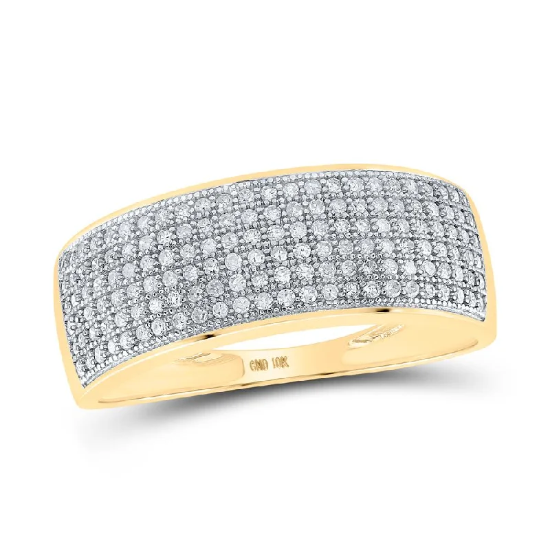 10kt Yellow Gold Mens Round Diamond Pave Band Ring 1/2 Cttw