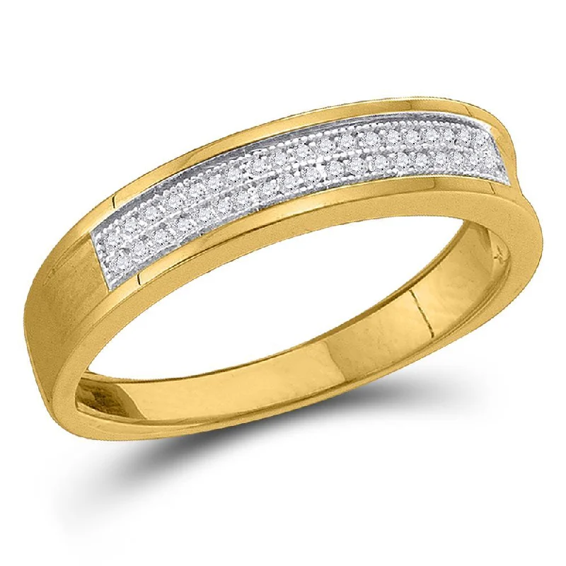 10kt Yellow Gold Mens Round Diamond Pave Band Ring 1/8 Cttw