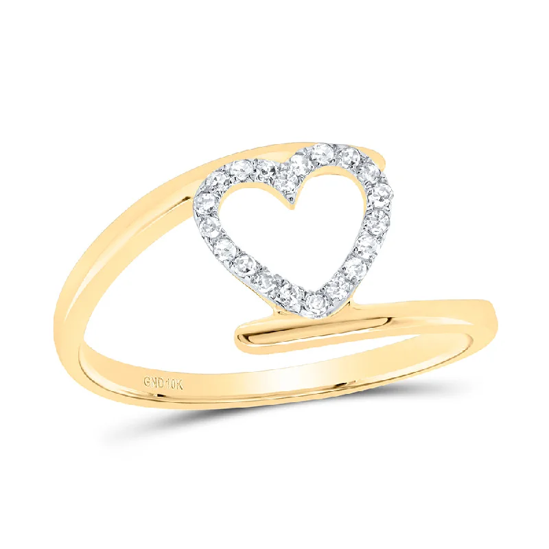 10kt Yellow Gold Womens Round Diamond Heart Ring 1/8 Cttw