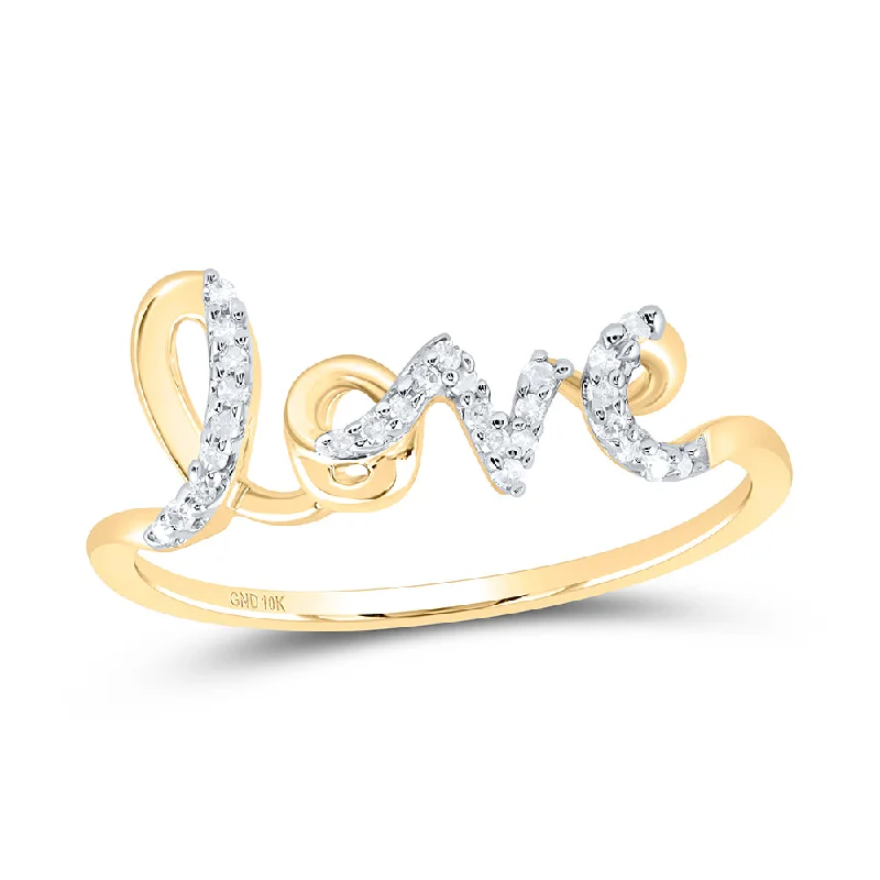 10kt Yellow Gold Womens Round Diamond Love Band Ring 1/12 Cttw