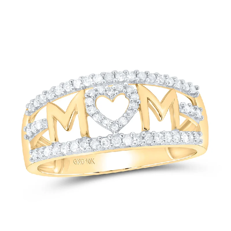 10kt Yellow Gold Womens Round Diamond Mom Heart Band Ring 1/4 Cttw