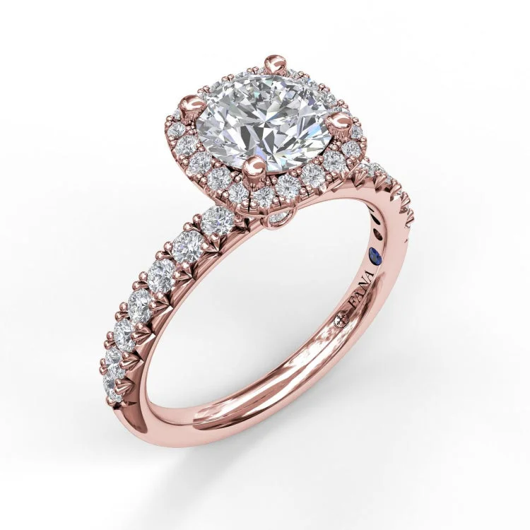 Classic Diamond Halo Engagement Ring with a Gorgeous Side Profile