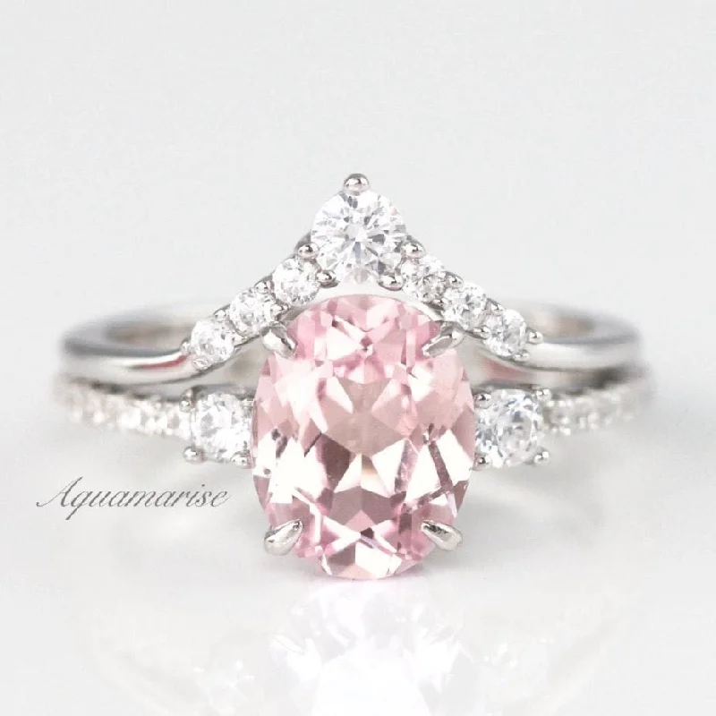 Bella Pink Sapphire Ring Set- 925 Sterling Silver