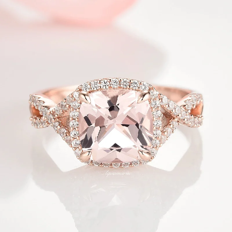 Flair Cushion Cut Morganite Ring - 14K Rose Gold Vermeil