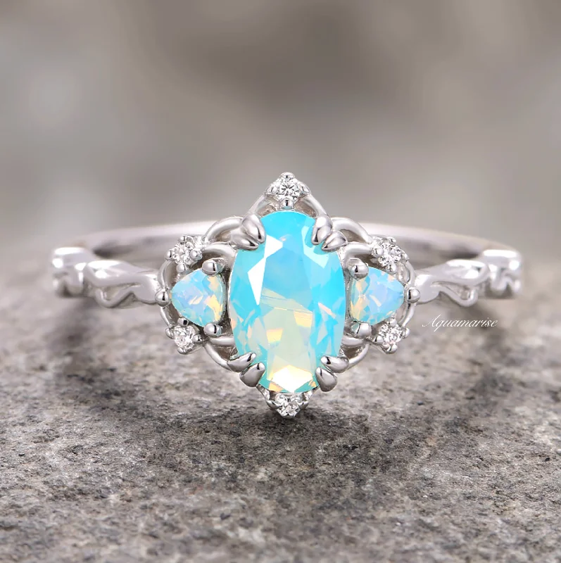 Esme Opalescent Blue Sapphire Mermaid Ring- 925 Sterling Silver