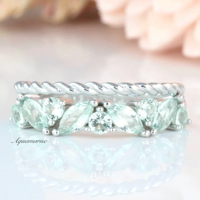 Willow Mint Green Sapphire Ring Set- Sterling Silver