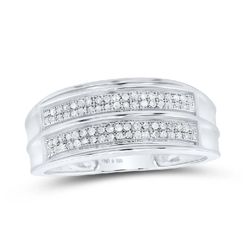 Sterling Silver Mens Round Diamond Wedding Band Ring 1/4 Cttw