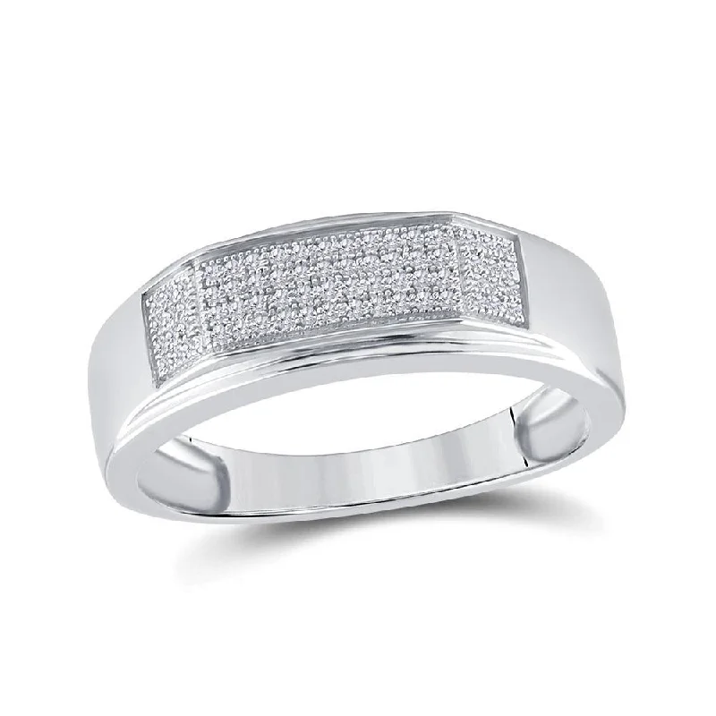 Sterling Silver Mens Round Diamond Wedding Band Ring 1/5 Cttw