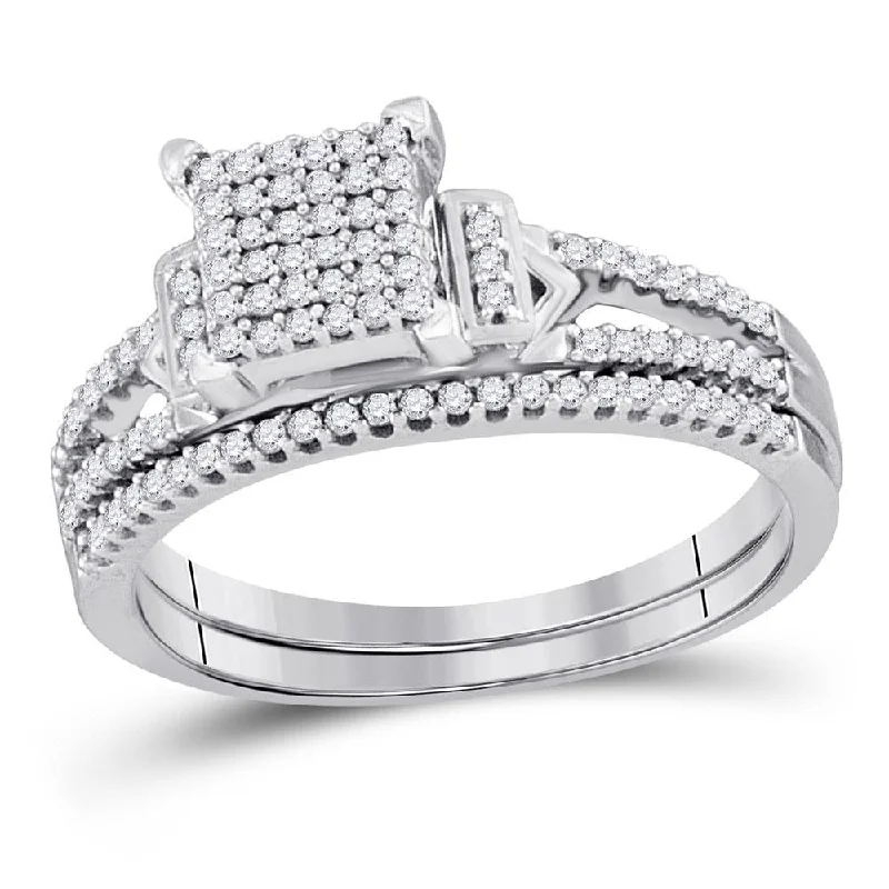 Sterling Silver Round Diamond Bridal Wedding Ring Band Set 1/3 Cttw