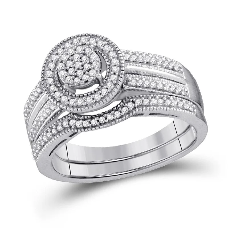 Sterling Silver Round Diamond Bridal Wedding Ring Band Set 1/3 Cttw