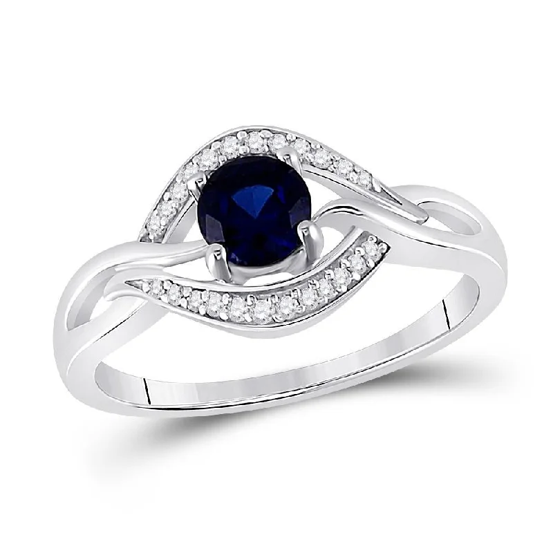 Sterling Silver Womens Round Synthetic Blue Sapphire Solitaire Diamond Ring 5/8 Cttw