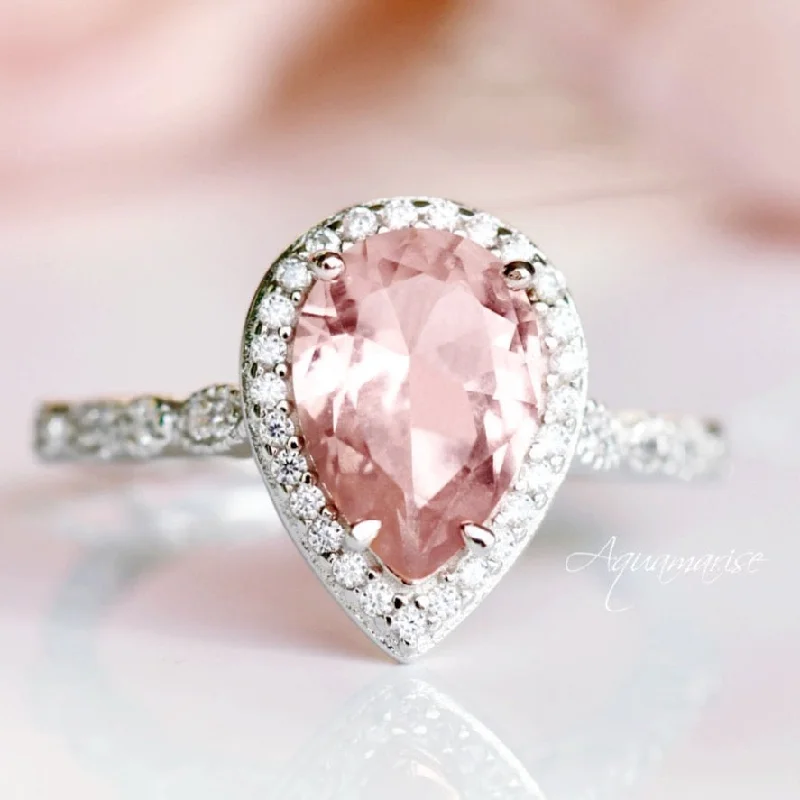 Luxe Teardrop Morganite Ring- Sterling Silver