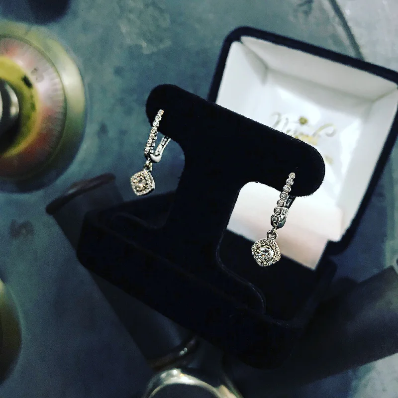 .50ct 14k White Gold Diamond Halo Lever Back Earrings