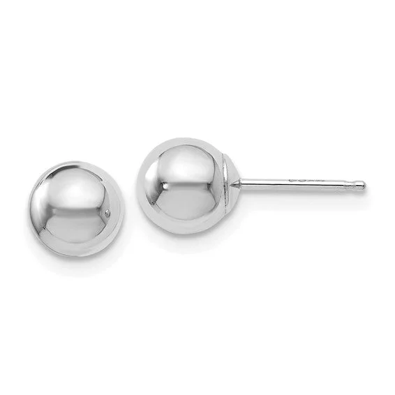 14K White Gold Polished 6mm Ball Post Earrings