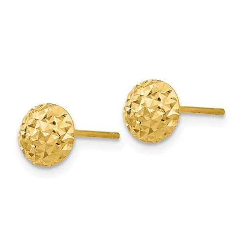 14K Yellow Gold 6mm Diamond Cut Puff Circle Earrings