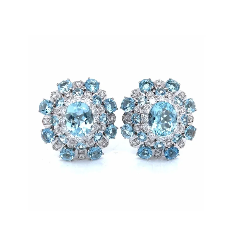 1960s 18KT White Gold Diamond & Aquamarine Earrings