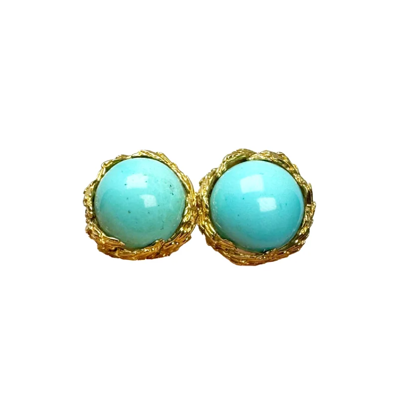 1960s 18KT Yellow Gold Turquoise Earrings