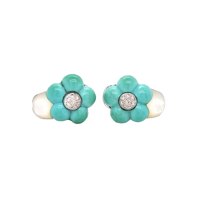 1980s 18KT White Gold Diamond & Turquoise Earrings