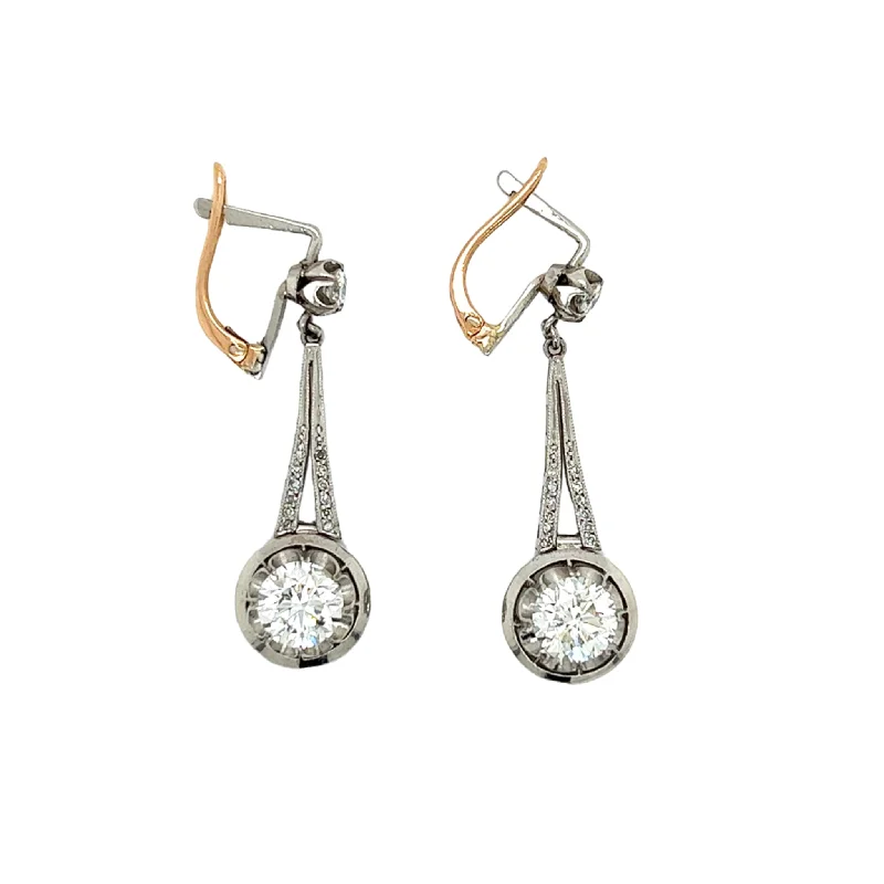 Art Deco Platinum & 18KT Yellow Gold Diamond Earrings