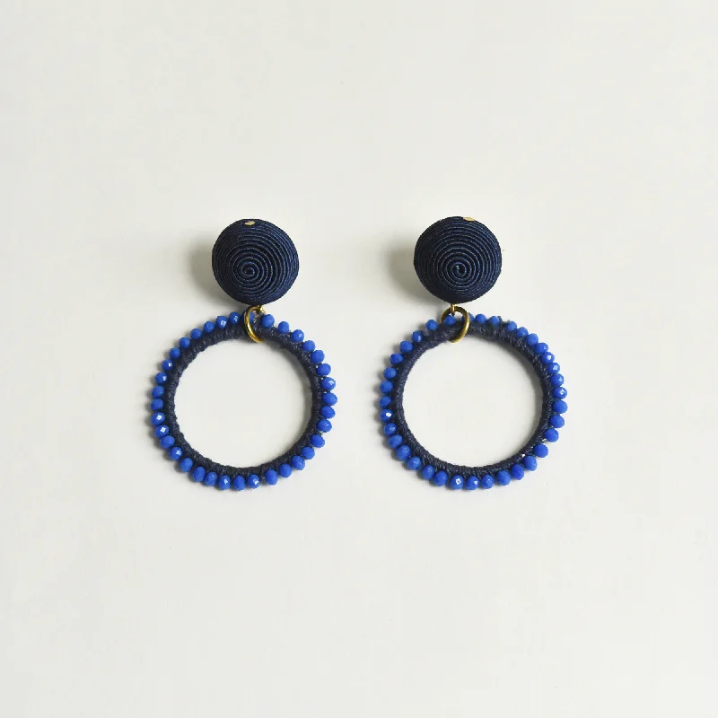 Blue Beaded Loop Earrings