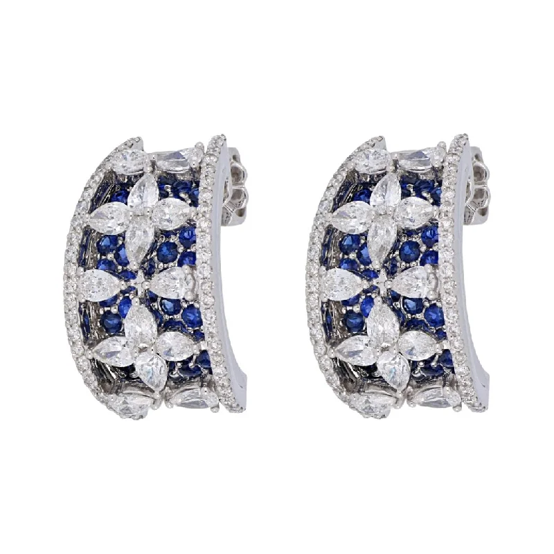 Blue Sapphire Earrings (Blue Sapphire 2.59 cts. White Diamond 2.65 cts.)