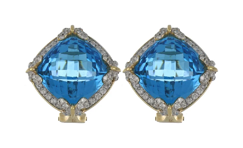 Blue Topaz Earrings (Blue Topaz 26.54 cts. White Diamond 0.77 cts.)