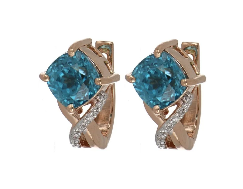 Blue Zircon Earrings (Blue Zircon 10 cts. White Diamond 0.13 cts.)