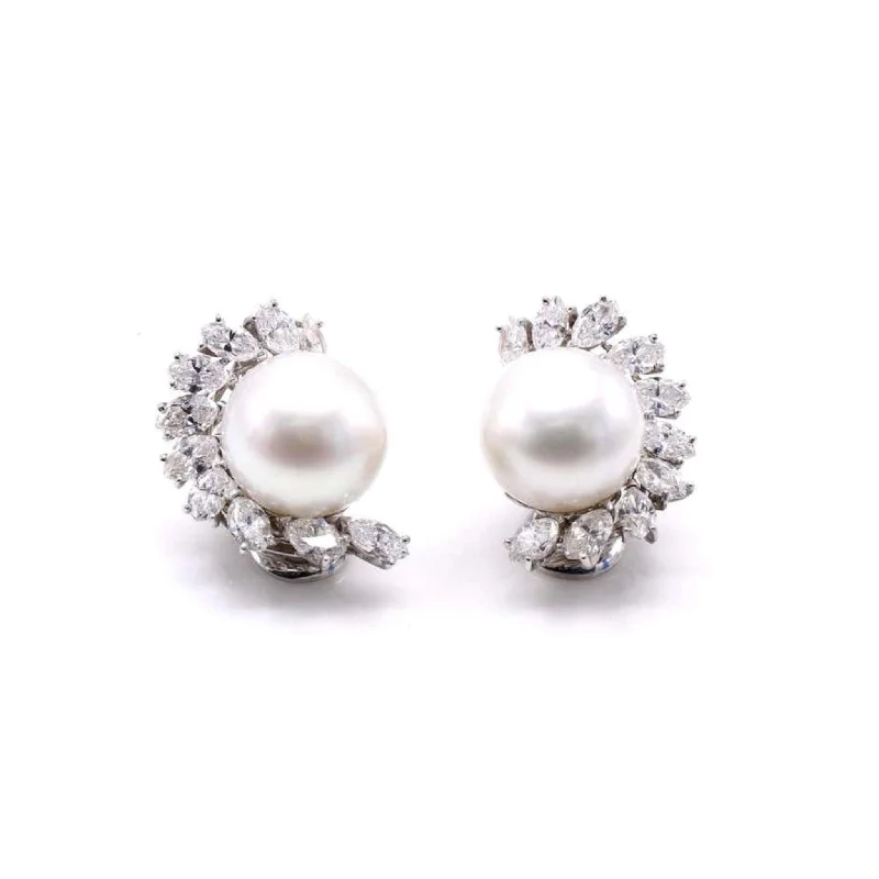 Cartier 1980s Platinum Cultured Pearl & Diamond Earrings