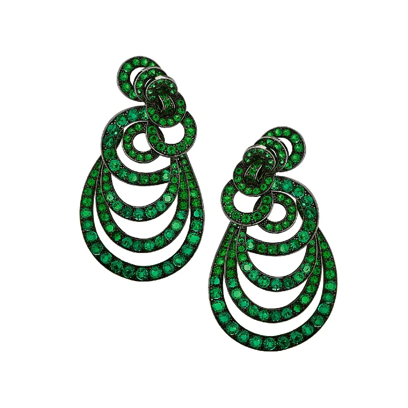 Contemporary 18KT Blackened Gold & Rhodium Emerald Earrings