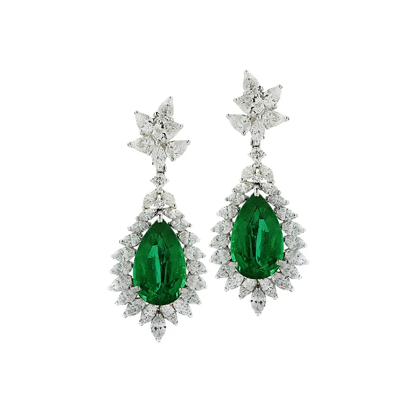 Contemporary Platinum Emerald & Diamond Earrings