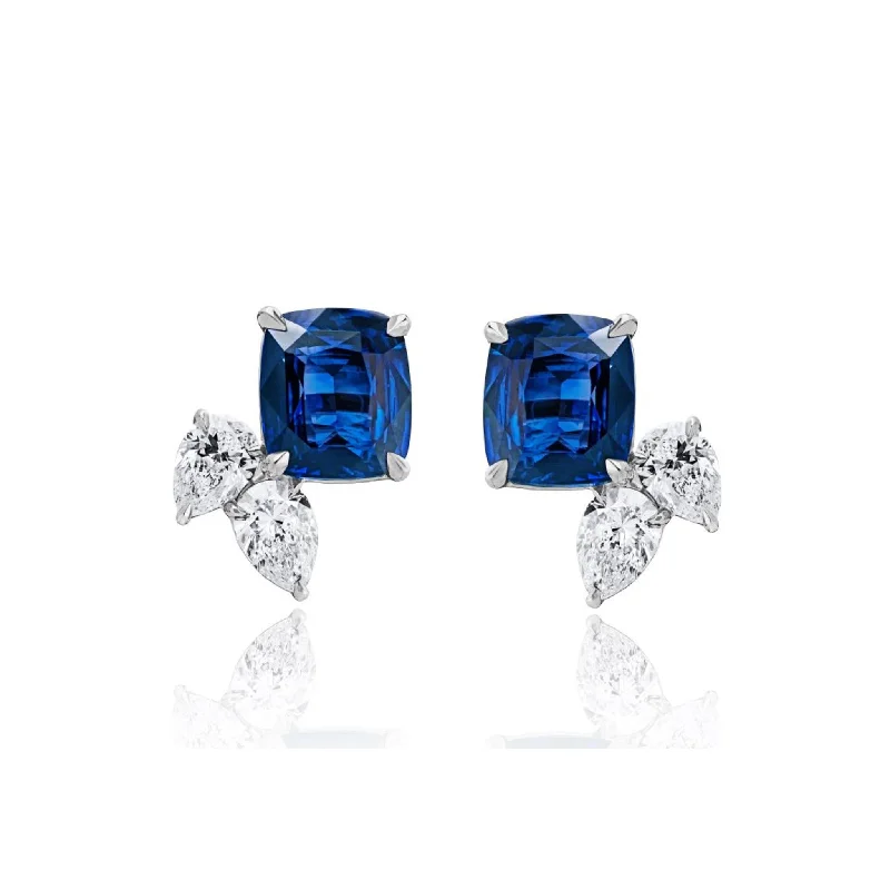 Contemporary Platinum Sapphire & Diamond Earrings