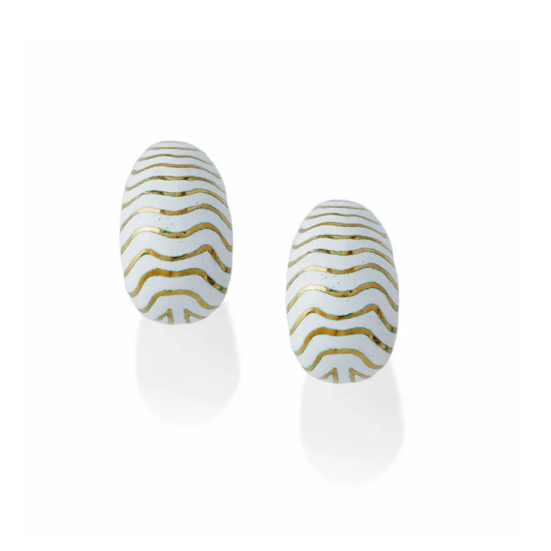 David Webb New York 1960s Platinum & 18KT Yellow Gold Enamel Tiger Stripe Earrings