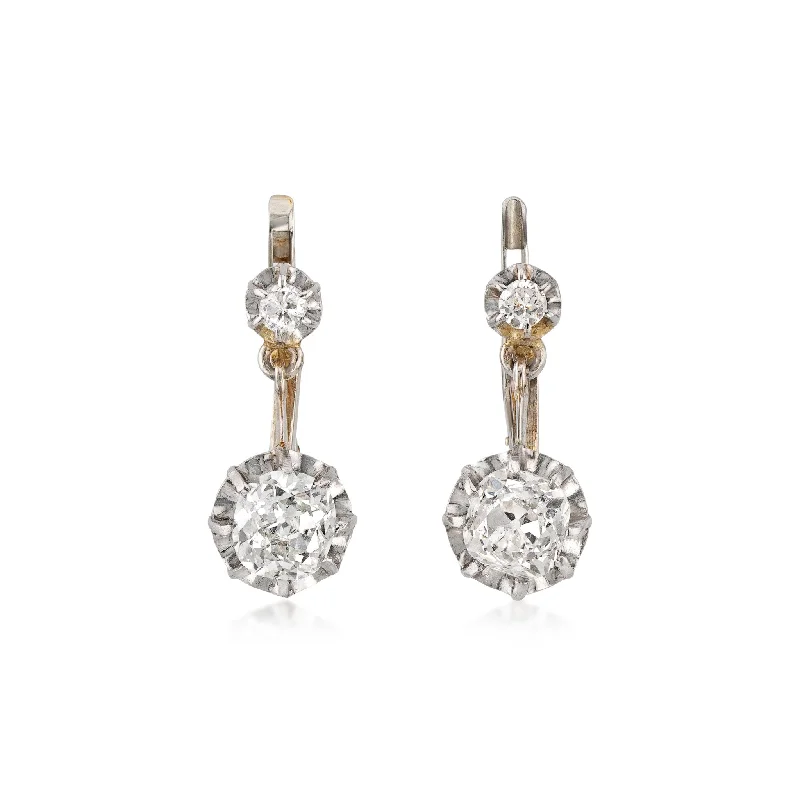 Edwardian Platinum & 14KT Yellow Gold Diamond Earrings