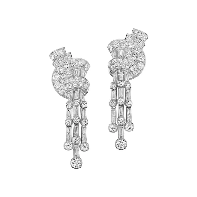 Faraone Italy 1940s Platinum Diamond Earrings