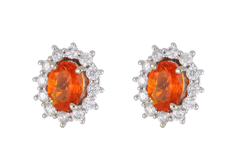 Fire Opal Ladies Earrings (Fire Opal 0.96 cts. White Diamond 0.8 cts.)