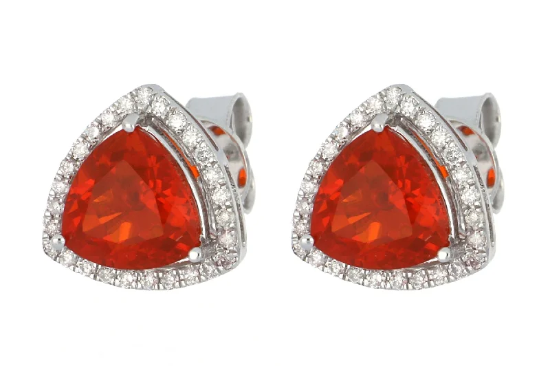 Fire Opal Ladies Earrings (Fire Opal 1.93 cts White Diamond 0.2 cts)