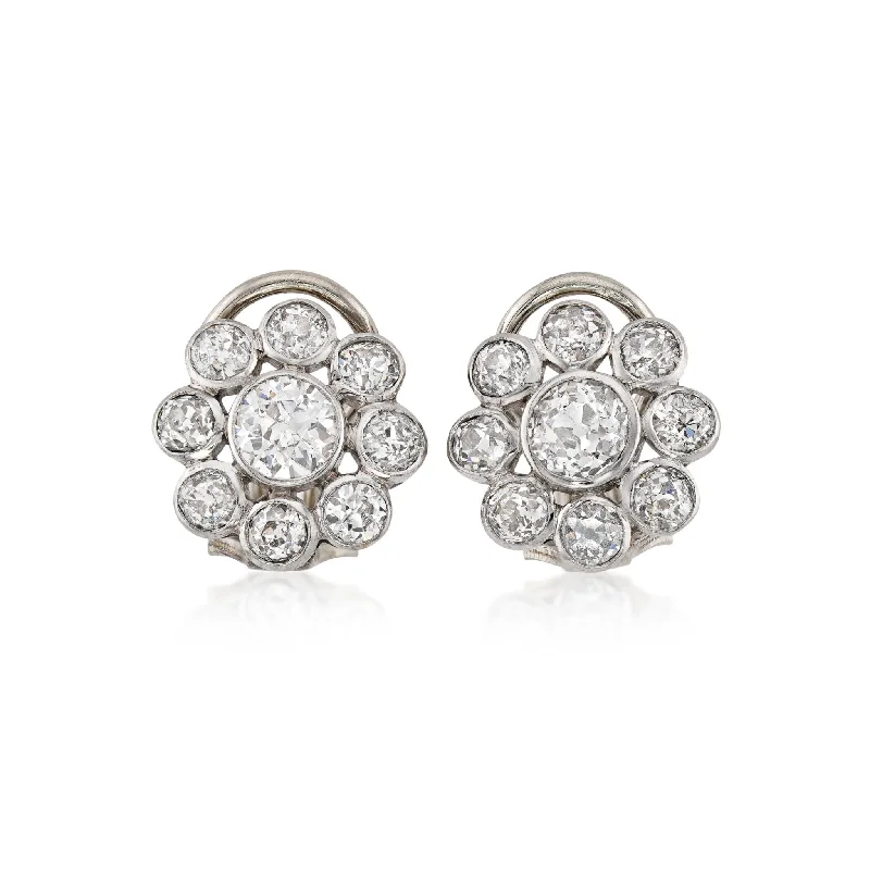 French 1950s 18KT White Gold Diamond Earrings